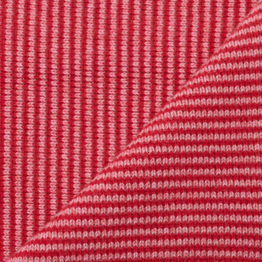 Red & Pink Marl Striped 5 Ply Cashmere Scarf