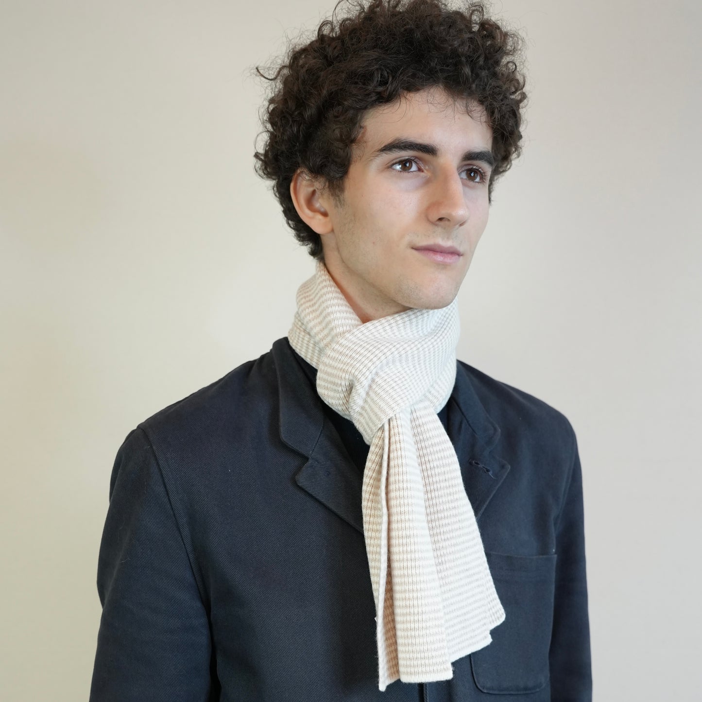 Cappuccino & White Striped Cashmere Scarf