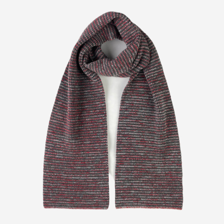 Charcoal Marl With Red & White Mix Striped 5 Ply Cashmere Scarf