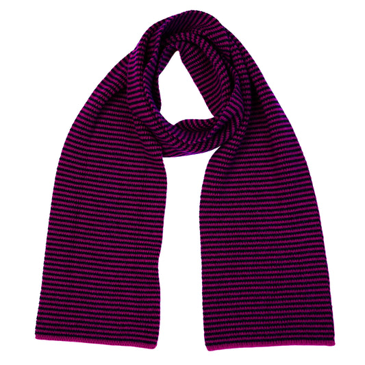 Magenta & Dark Navy Striped 5 Ply Cashmere Scarf