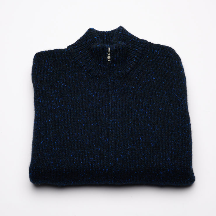 Donegal 8 Ply Cashmere Zip Cardigan - Navy Blue