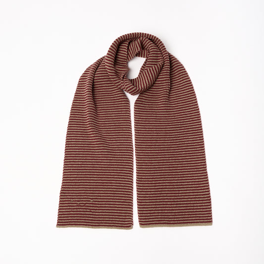 Claret & Camel Striped Cashmere Scarf