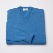 Luxury Classic 4 Ply V Neck Jumper - Mallaig Blue