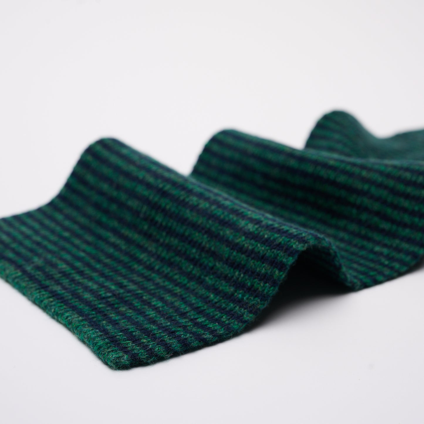 Navy Blue & Green Marl Striped 5 Ply Cashmere Scarf
