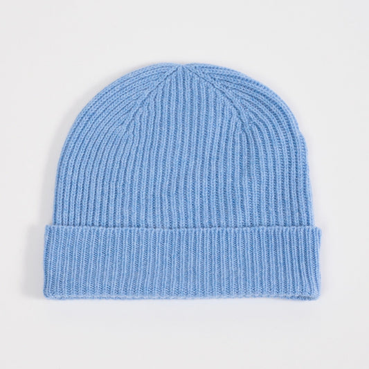 Light Blue 3 Ply Cashmere Ribbed Beanie