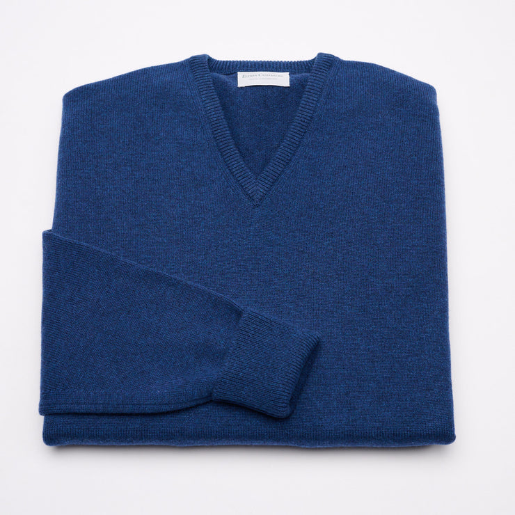 Luxury Classic 4 Ply V Neck Jumper - Blue Mix