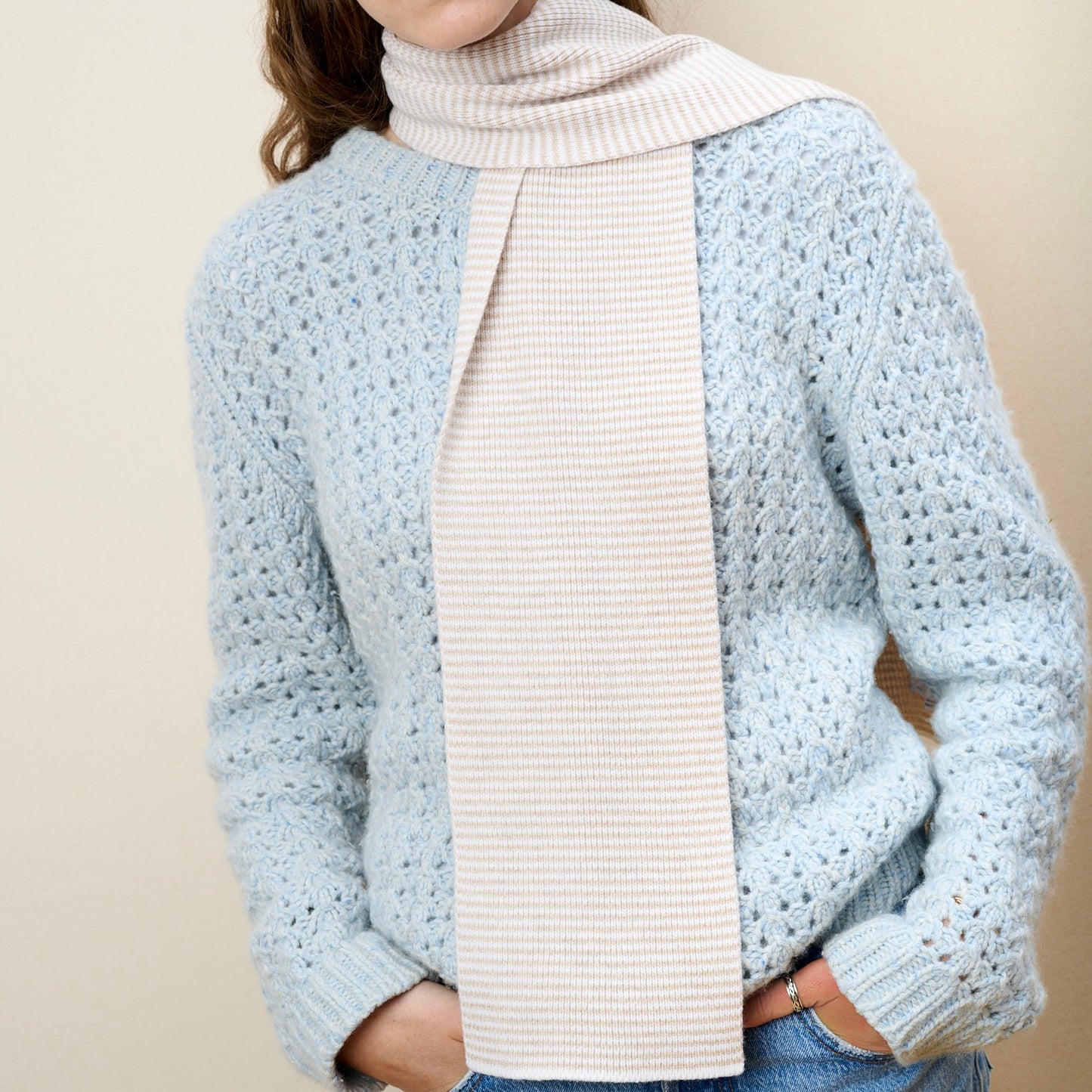 Cappuccino & White Striped Cashmere Scarf