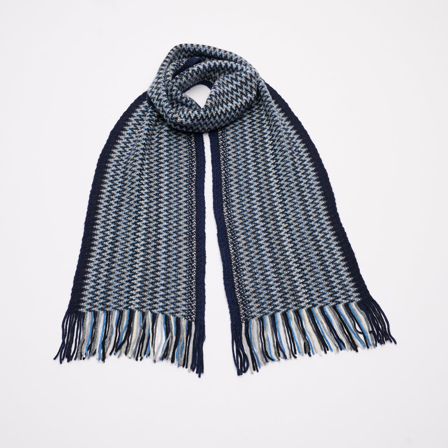 Zig-Zag Cashmere Scarf with Tassels - Blue’s