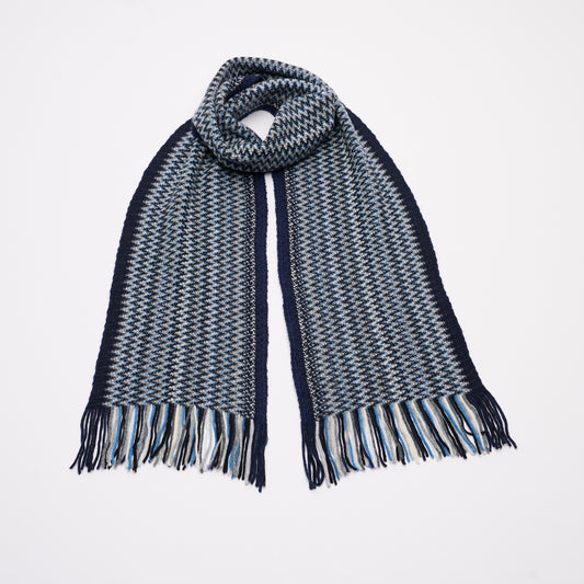 Zig-Zag Cashmere Scarf with Tassels - Blue’s