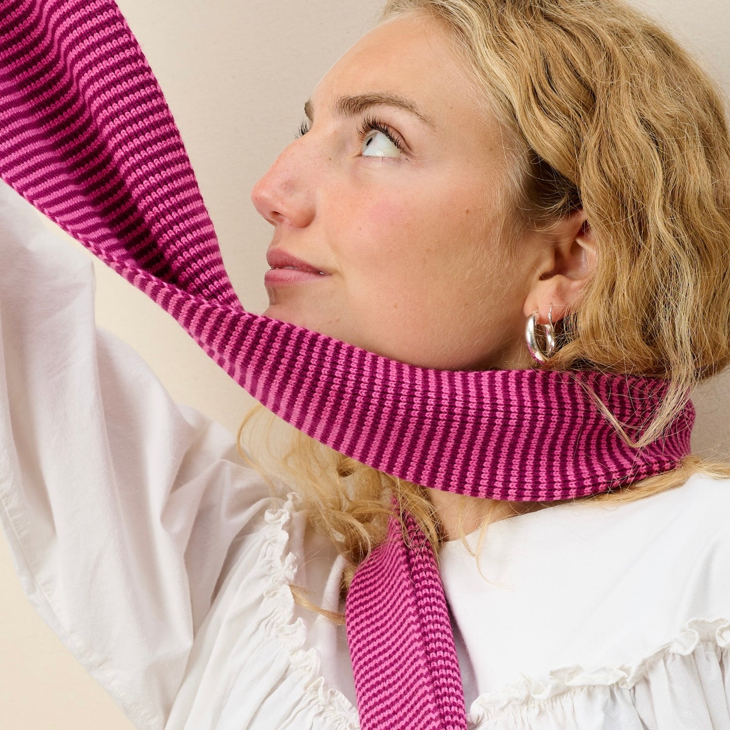 Pink & Dark Pink Striped Cashmere Scarf