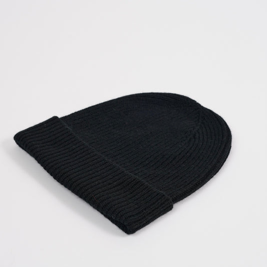 Black 3 Ply Cashmere Ribbed Beanie