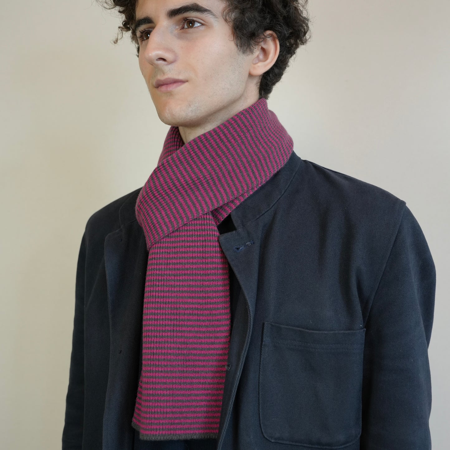 Raspberry Pink & Puddle Striped Cashmere Scarf