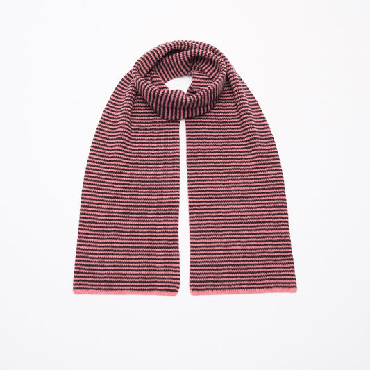 Crushed Creamy Strawberry & Black Striped 5 Ply Cashmere Scarf