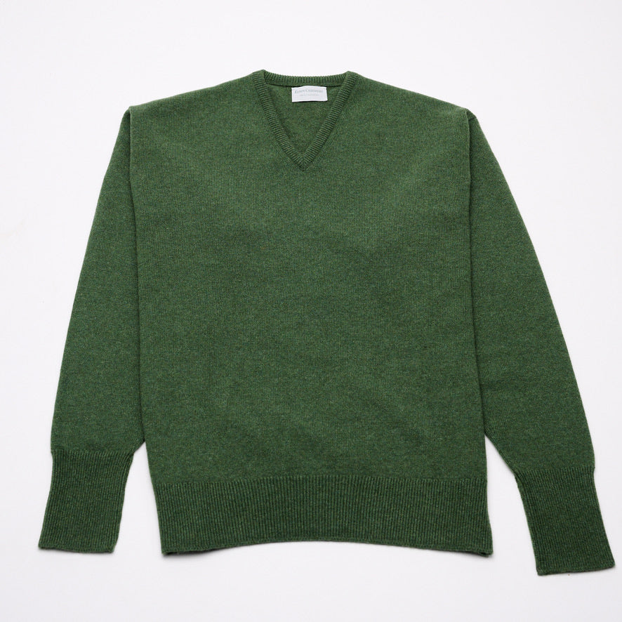Luxury Classic 4 Ply V Neck Jumper - Serpentine Green