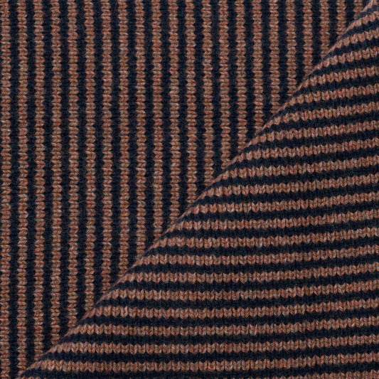 Navy Blue & Biscuit Marls Striped 5 Ply Cashmere Scarf