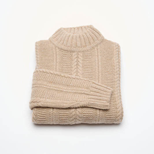 Cable Turtle Neck Jumper - Light Camel
