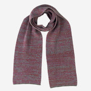 Olive Marl with Pink & Red Mix Striped 5 Ply Cashmere Scarf