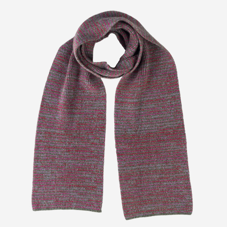 Olive Marl with Pink & Red Mix Striped 5 Ply Cashmere Scarf