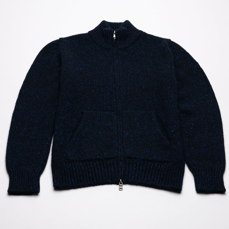 Donegal 8 Ply Cashmere Zip Cardigan - Navy Blue