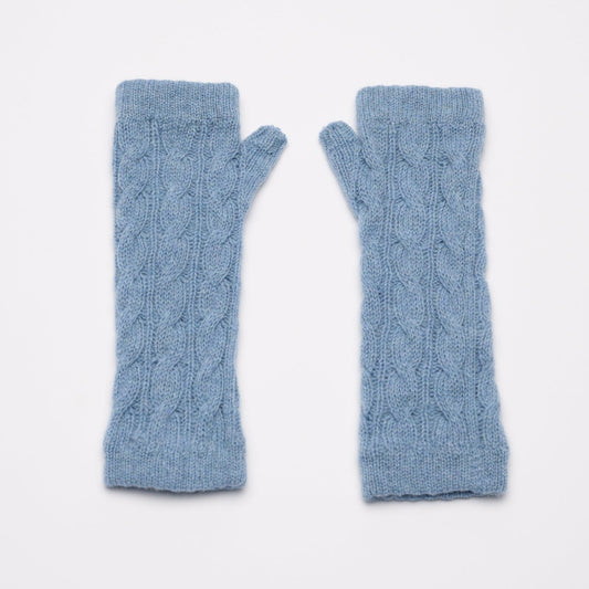 Long Cable Wrist Warmers - Denim Blue Marl