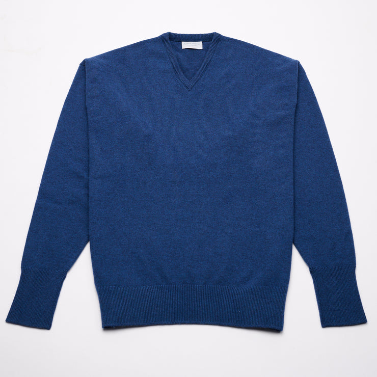 Luxury Classic 4 Ply V Neck Jumper - Blue Mix