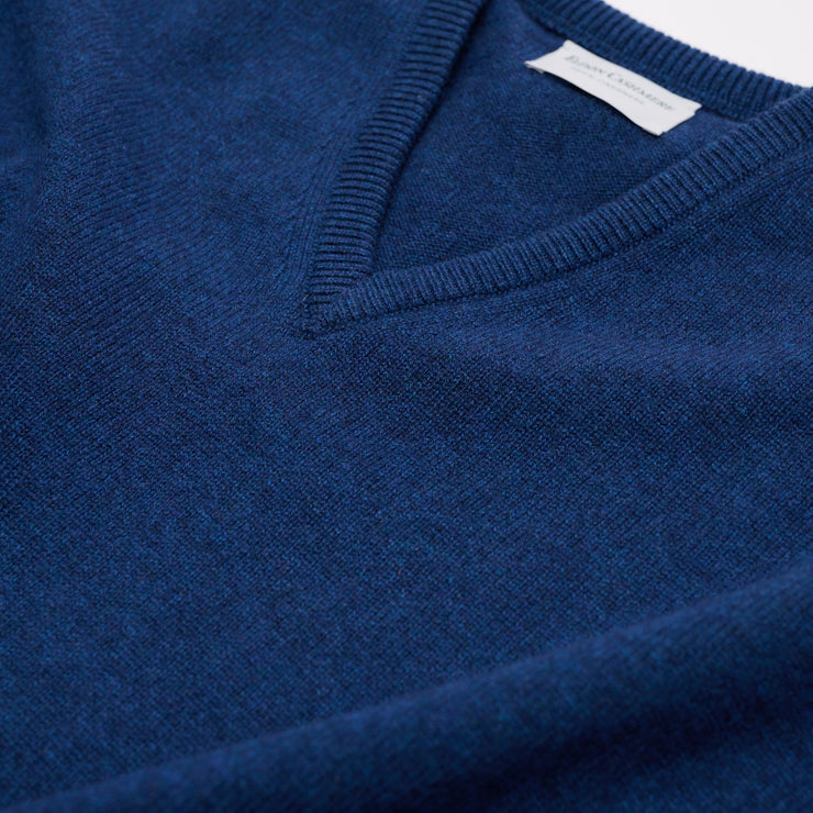 Luxury Classic 4 Ply V Neck Jumper - Blue Mix