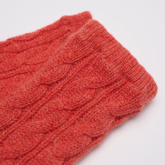 Long Cable Wrist Warmers - Coral Marl