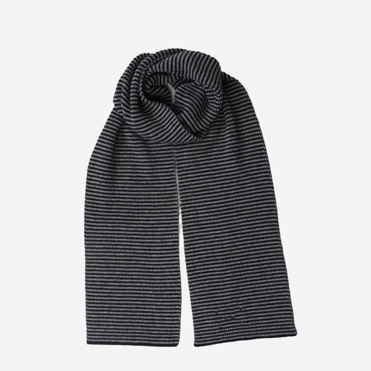 Navy & Light Grey Striped Cashmere Scarf