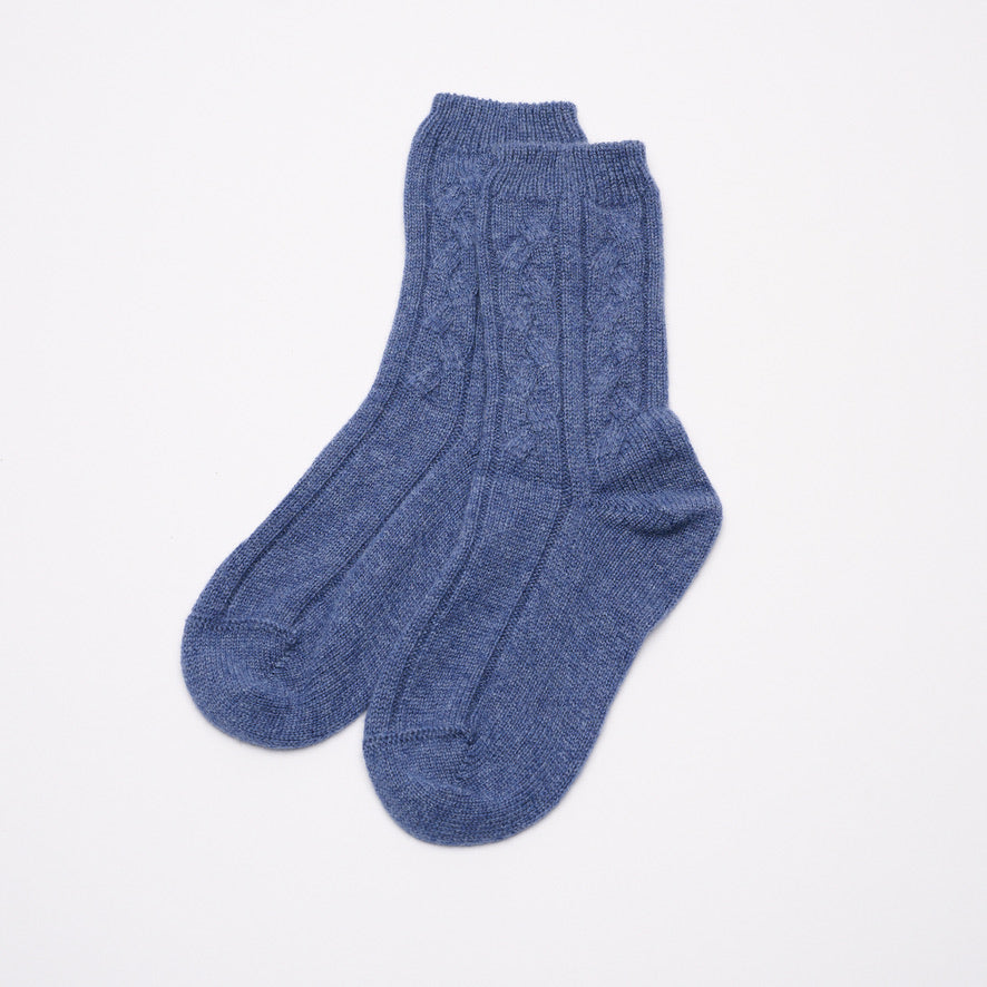 Denim Blue - Cable Knit Short Bed Socks