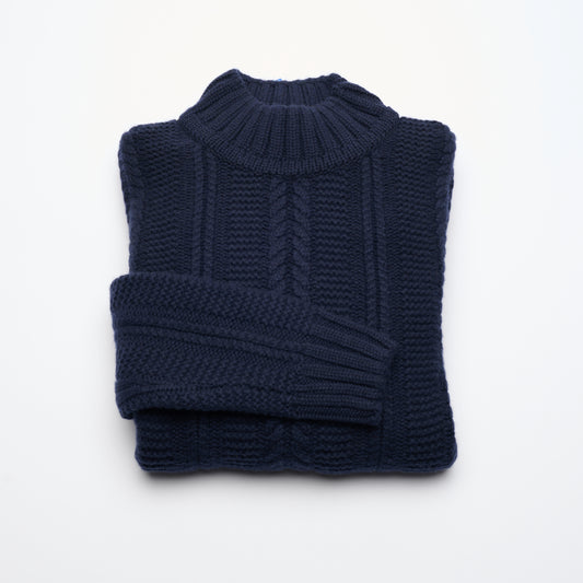 Cable Turtle Neck Jumper - Dark Navy