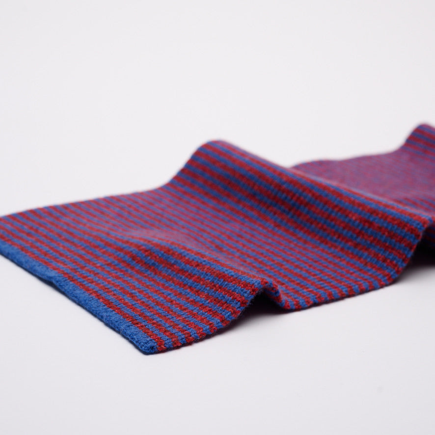 Red & Blue Marls Striped 5 Ply Cashmere Scarf