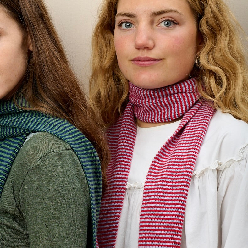 The Craigie - Red & Light Blue Striped Cashmere Scarf