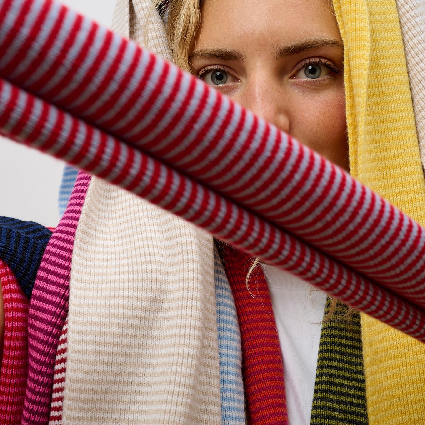 The Craigie - Red & Light Blue Striped Cashmere Scarf
