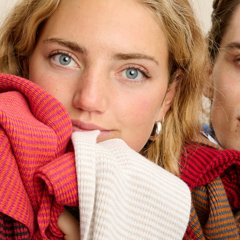 Cappuccino & White Striped Cashmere Scarf