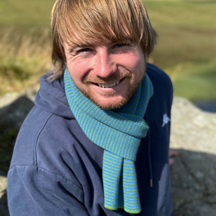 Lime & Bright Blue Striped Cashmere Scarf