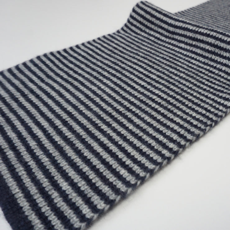 Navy & Light Grey Striped Cashmere Scarf