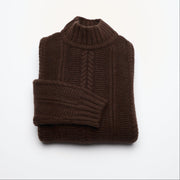 Cable Turtle Neck Jumper - Chocolate Brown Marl