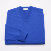 Luxury Classic 4 Ply V Neck Jumper - Klein Blue