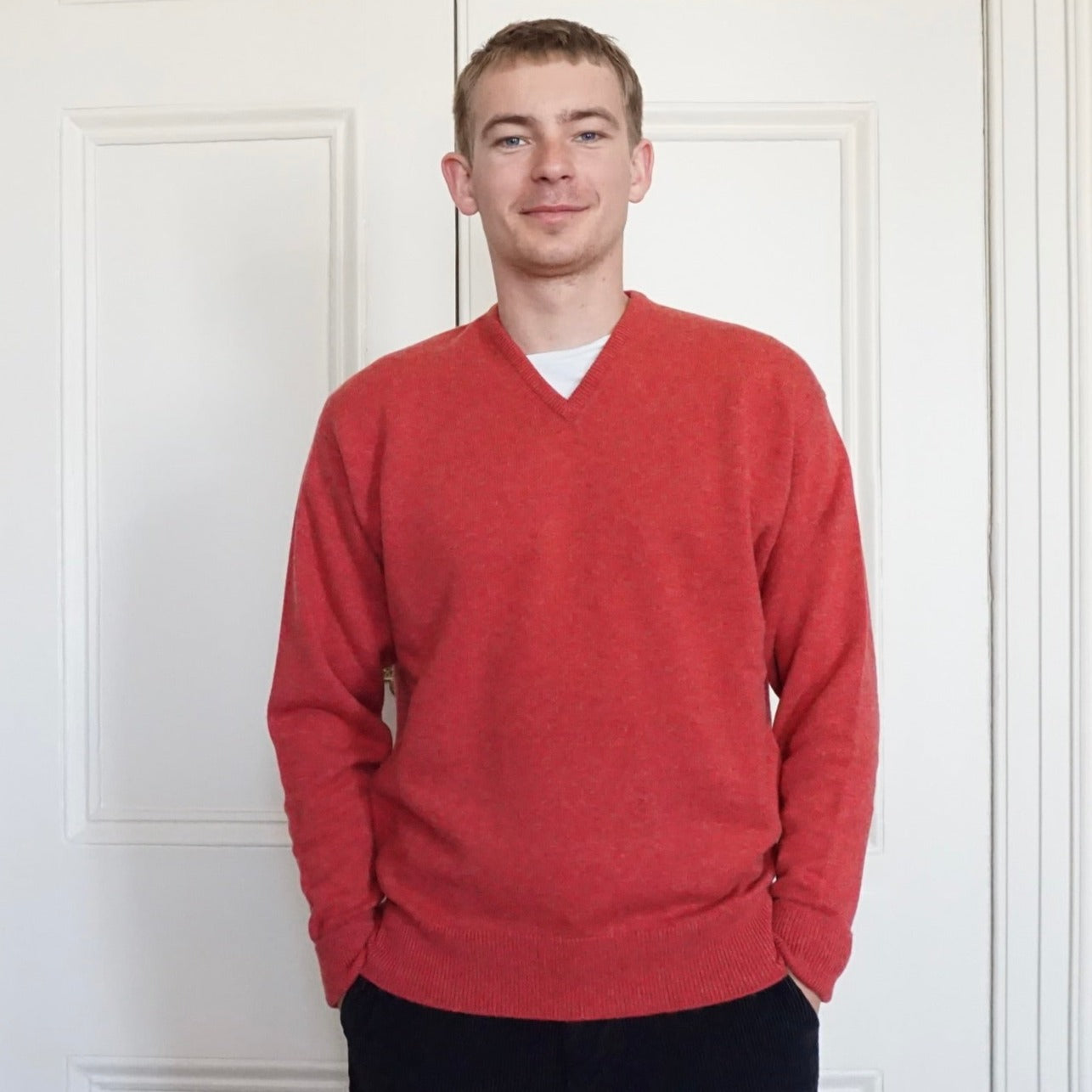 Luxury Classic 4 Ply V Neck Jumper - Poppy Melange