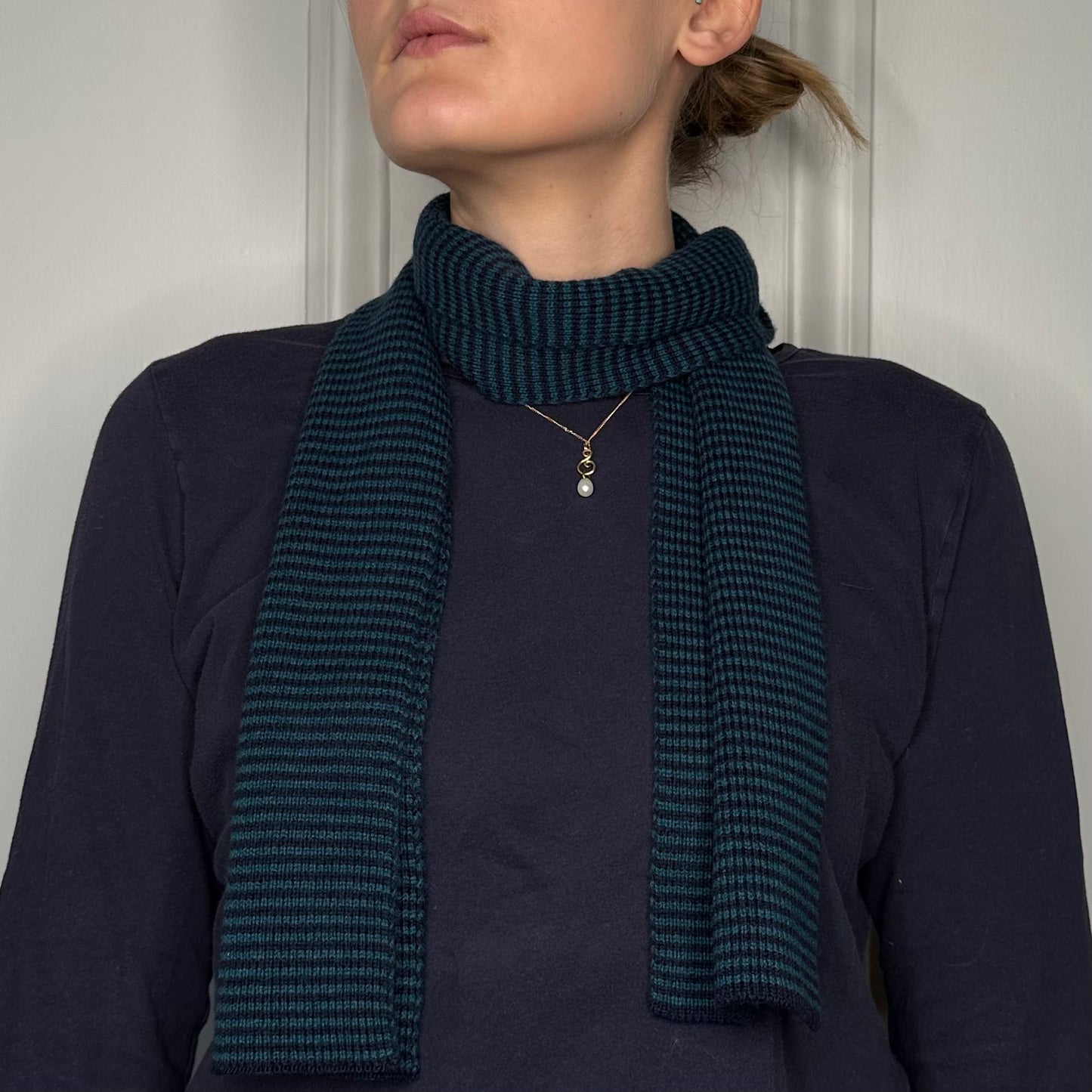 Navy Blue & Bottle Green Striped Cashmere Scarf