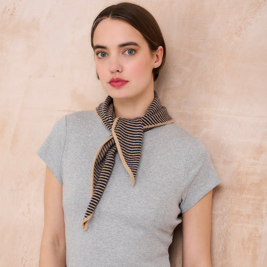 Camel & Navy Striped Bandana Scarf