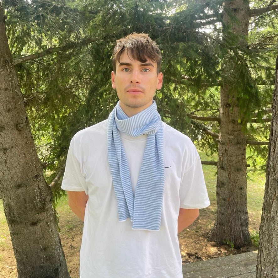 Light Blue & White Striped Cashmere Scarf