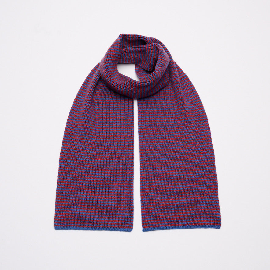 Red & Blue Marls Striped 5 Ply Cashmere Scarf