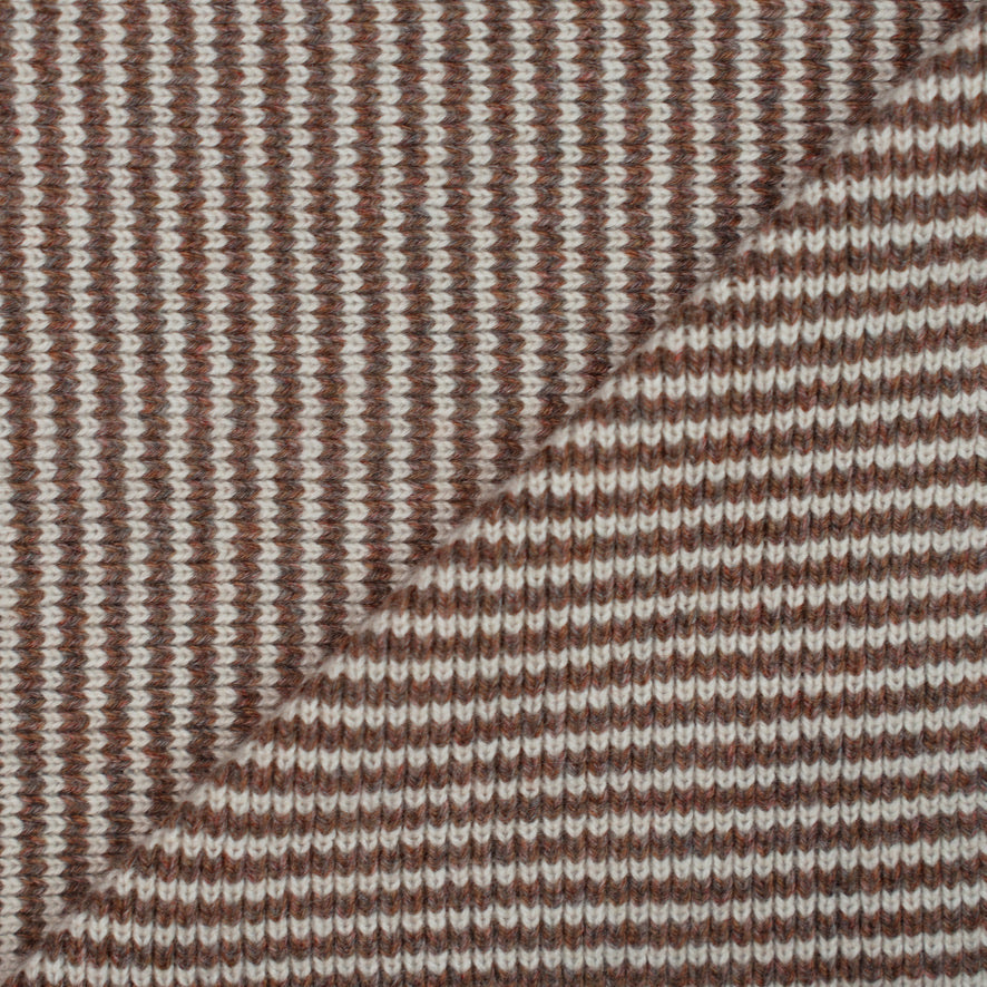 Biscuit Brown & White Striped 5 Ply Cashmere Scarf