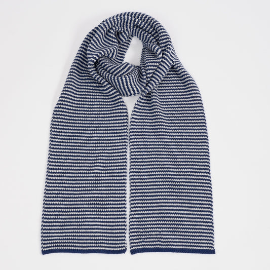 The Mega Jumbo Striped Cashmere Scarf - Navy & Light Grey