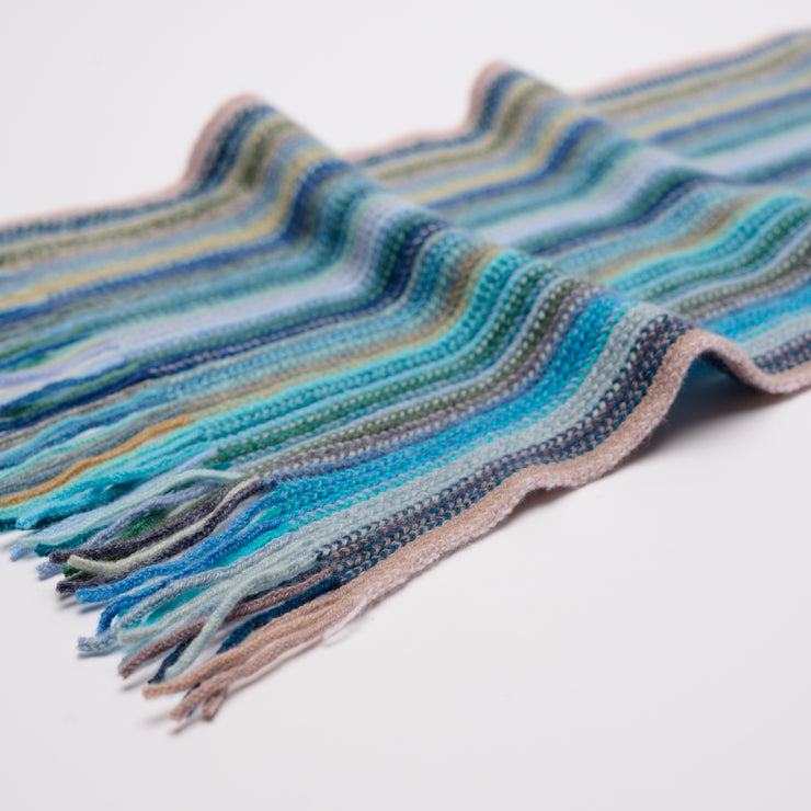 Multi Coloured Cashmere Striped Scarf with Tassels - Ocean Blue Tones