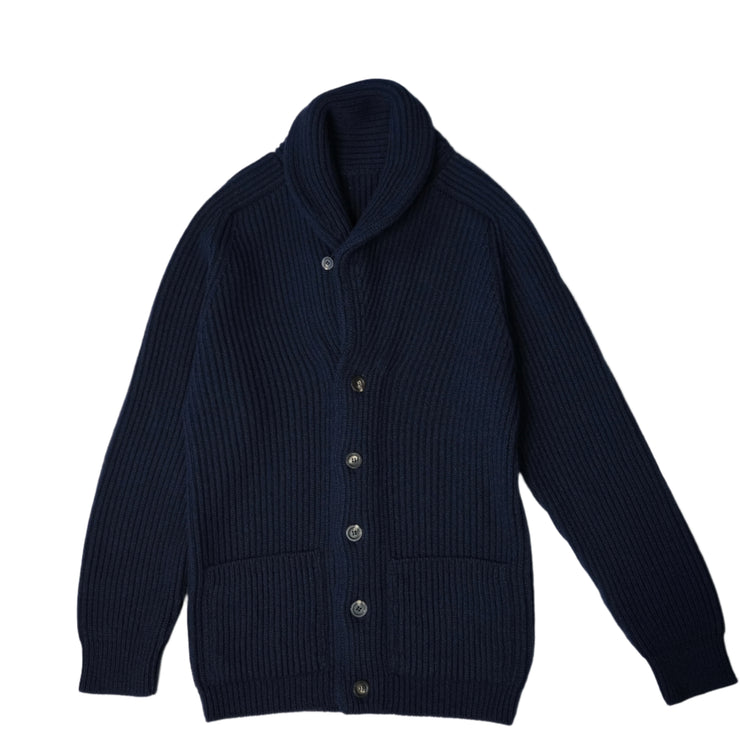 Ribbed Shawl Collared Cardigan  - Navy