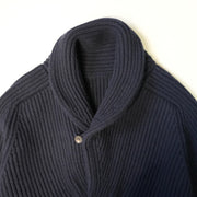 Ribbed Shawl Collared Cardigan  - Navy