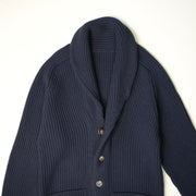 Ribbed Shawl Collared Cardigan  - Navy