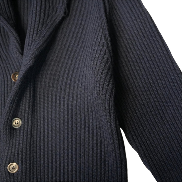 Ribbed Shawl Collared Cardigan  - Navy